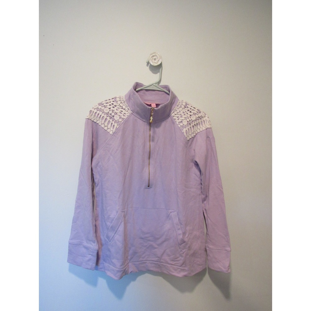 Lilly Pulitzer Skipper Popover Lavender Purple Crochet Lace Half Zip Pullover S